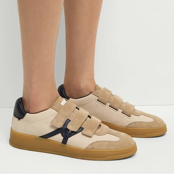 Veronica Beard Shoes - VERONICA BEARD Reagan Retro Velcro Sneakers Canvas Suede Sand/Eclipse Womens 7.5